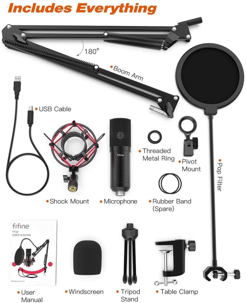 Stuudio mikrofoni komplekt Fifine T732 hind ja info | Mikrofonid | kaup24.ee