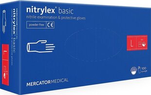 Перчатки рабочие одноразовые из нитрила Mercator Nitrylex Basic L, 100 шт. цена и информация | Рабочие перчатки | kaup24.ee