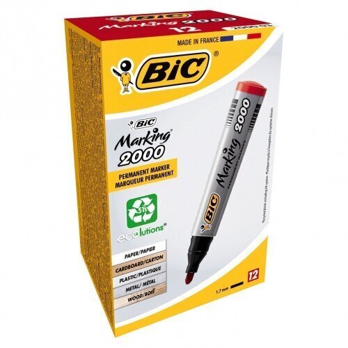 Marker Eco Bic 2000 2-5 mm 000033, püsiv, punane, 12 tk. hind ja info | Kirjatarbed | kaup24.ee