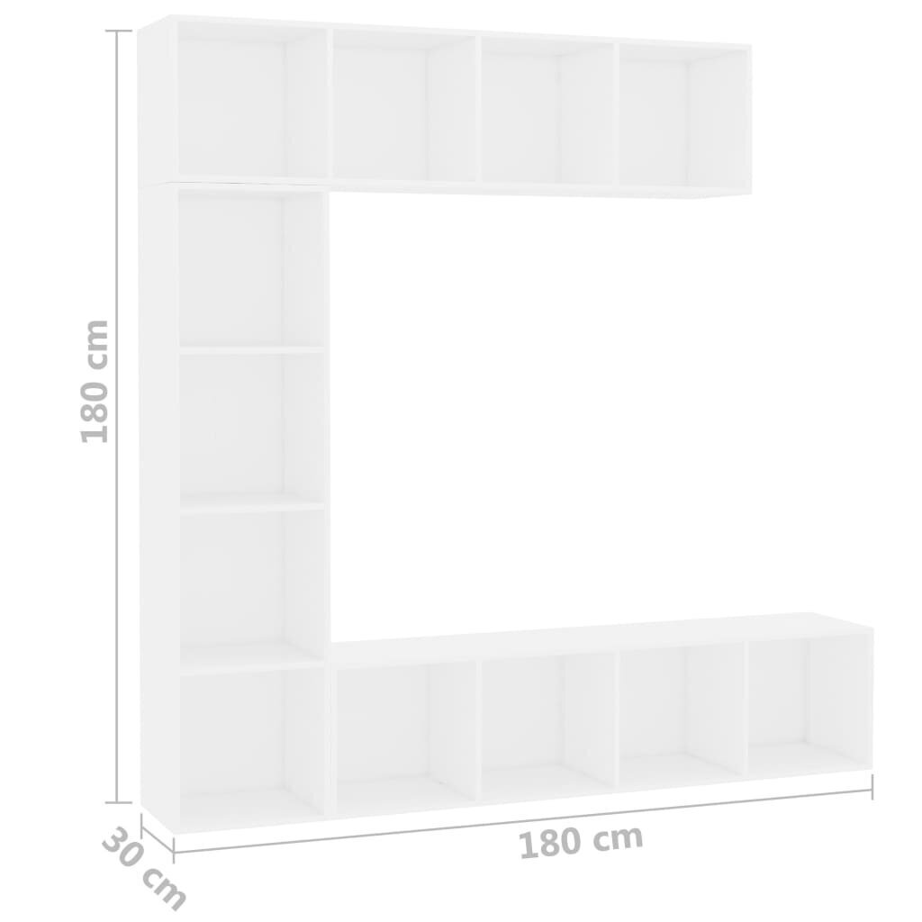 3-osaline raamatu-/telerikapp, valge 180x30x180 cm, vidaXL hind ja info | Riiulid | kaup24.ee