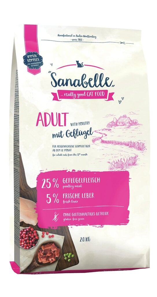 Kuivtoit kassidele Sanabelle Adult Geflugel 2kg + Snack Ente 55g цена и информация | Kuivtoit kassidele | kaup24.ee