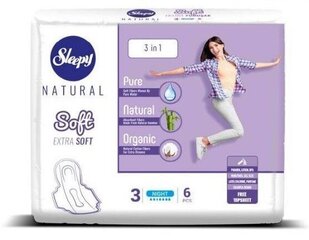 Sleepy Natural SOFT hügieenisidemed Night (6tk) цена и информация | Тампоны, гигиенические прокладки для критических дней, ежедневные прокладки | kaup24.ee