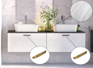 Двойной шкафчик для ванной с Slim marble столешницей Besco Floo 160, белый/золотой цена и информация | Шкафчики для ванной | kaup24.ee