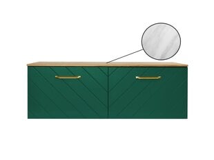 Двойной шкафчик для ванной Besco Floo 160 со Slim marble столешницей, зеленый/золотой цена и информация | Шкафчики для ванной | kaup24.ee