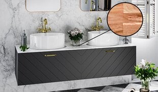 Kahekohaline vannitoakapp Besco Floo 120 koos Oak tööpinnaga, must/kuldne hind ja info | Vannitoakapid | kaup24.ee