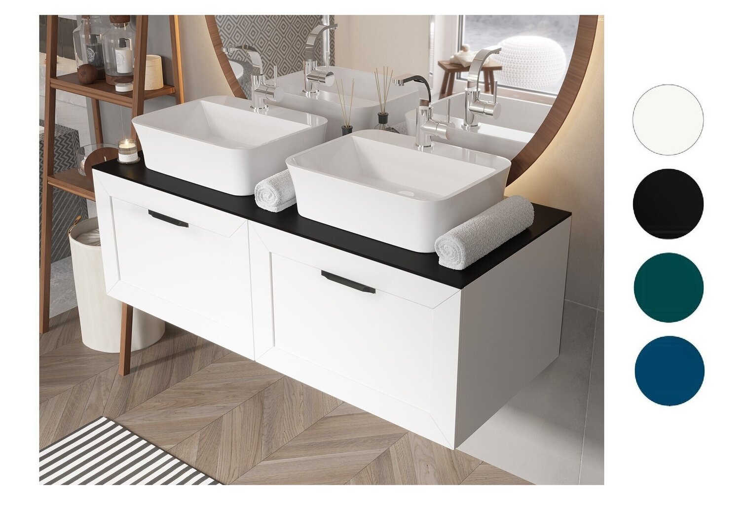 Kahekohaline vannitoakapp Besco Dexa 120 koos Slim black tööpinna ja mustade käepidemetega hind ja info | Vannitoakapid | kaup24.ee