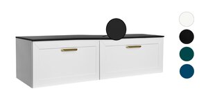 Двойной шкафчик для ванной Besco Dexa 120, с тонкой черной столешницей и золотыми ручками цена и информация | Шкафчики для ванной | kaup24.ee