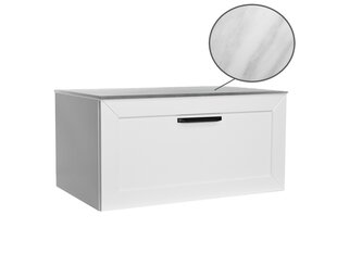 Двойной шкафчик для ванной Besco Dexa 160 с Slim marble столешницей и черными ручками, белый цена и информация | Шкафчики для ванной | kaup24.ee