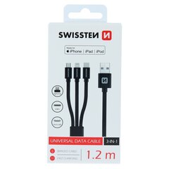 Кабель Swissten Textile Universal 3in1 USB-C / Lightning Data MFI / MircoUSB, 1,2 м, черный цена и информация | Swissten Бытовая техника и электроника | kaup24.ee