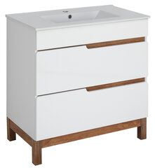 Шкаф для ванной с ящиками Spek 80 см, белый/коричневый цена и информация | Шкафчики для ванной | kaup24.ee