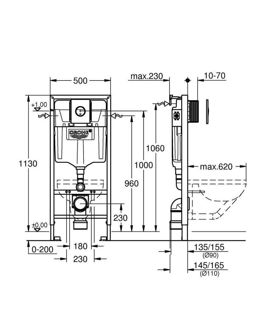 WC komplekti raam Grohe Rapid SL 4in1 nupuga Cosmo Nova, 38813001 цена и информация | WС-potid | kaup24.ee