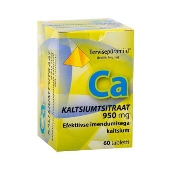 Kaltsiumtsitraat 950 mg tabletid N60 hind ja info | Vitamiinid, toidulisandid, preparaadid tervise heaoluks | kaup24.ee