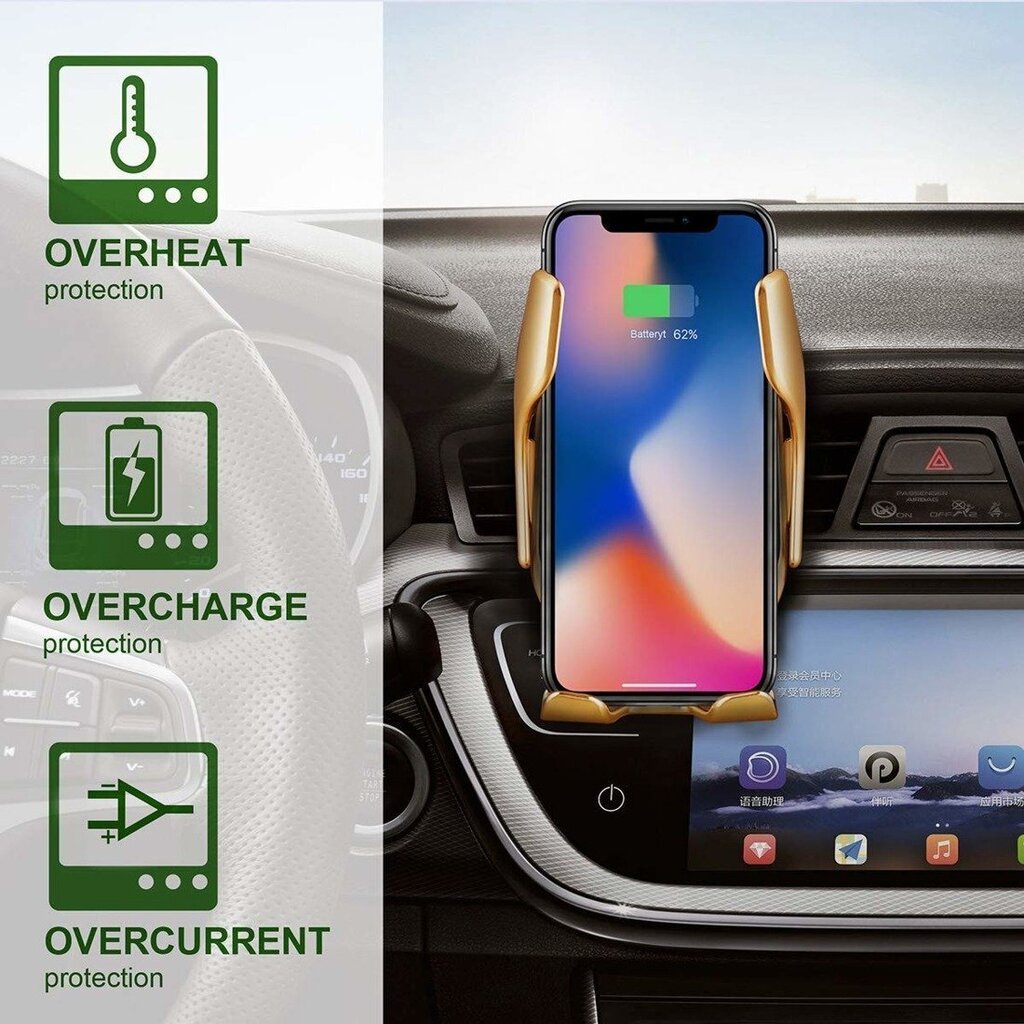 Lihtne kiire 10W Qi laadimisfunktsiooniga autohoidja, kuld цена и информация | Mobiiltelefonide hoidjad | kaup24.ee