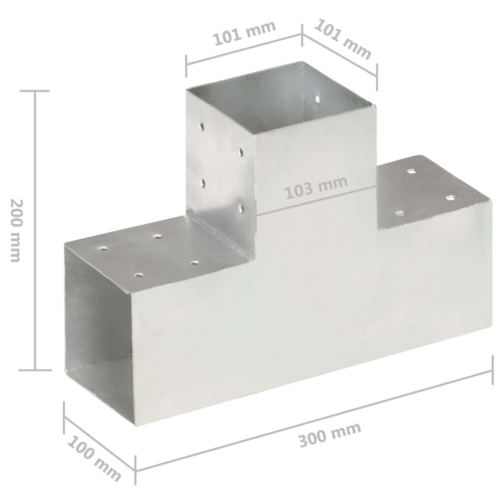 Postiühendus T-kujuline vidaXL, tsingitud metall, 101 x 101 mm цена и информация | Aiad ja tarvikud | kaup24.ee