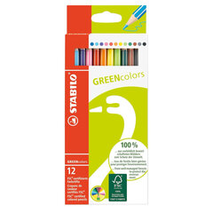 Värvilised pliiatsid STABILO Greencolors, 12 värvi hind ja info | Kunstitarbed, voolimise tarvikud | kaup24.ee