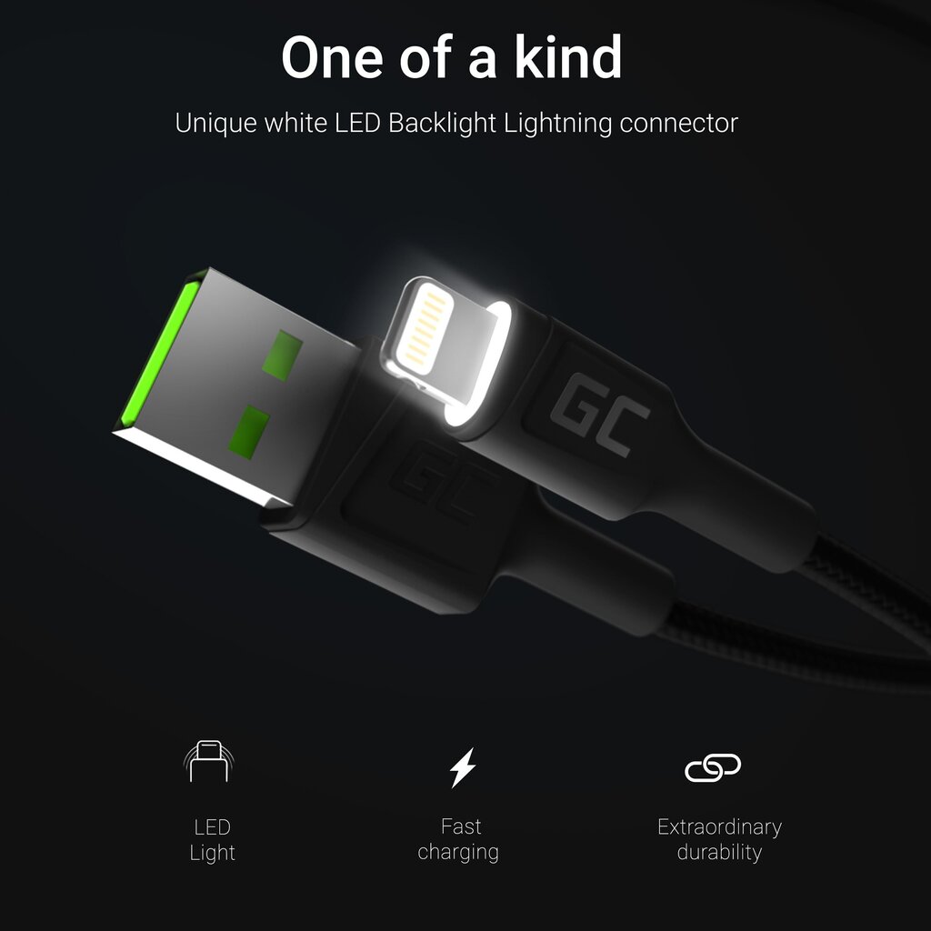 Green Cell KABGC12, USB - Lightning, 2m цена и информация | Mobiiltelefonide kaablid | kaup24.ee