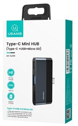 USAMS SJ491 USB-C jaotur 1xUSB, 1xUSB-C, Micro SD, must цена и информация | USB jagajad, adapterid | kaup24.ee