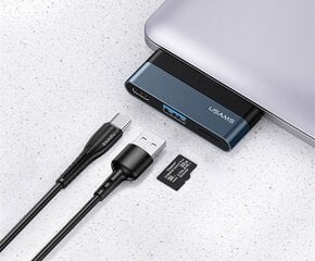 Концентратор USAMS SJ491 USB-C в 1xUSB, 1xUSB-C, Micro SD, черный цена и информация | Адаптеры и USB-hub | kaup24.ee