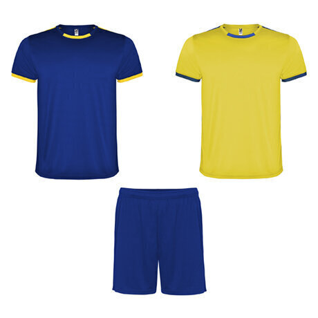 Unisex treeningülikond: 2 T-särki + 1 paar lühikesi pükse, sinine/kollane. hind ja info | Meeste spordiriided | kaup24.ee