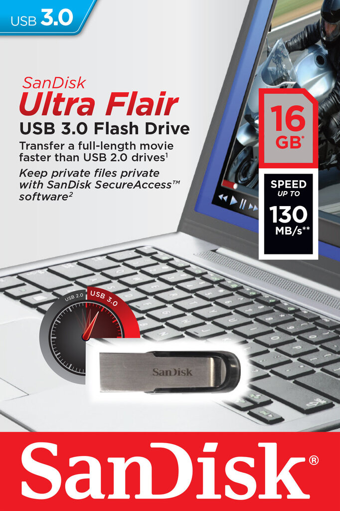 Mälupulk SANDISK 16GB Ultra Flair™ USB 3.0 цена и информация | Mälupulgad | kaup24.ee