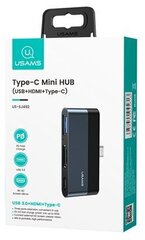 USAMS SJ492 USB-C jaotur 1xUSB, 1xUSB-C, 1xHDMI, must hind ja info | USB jagajad, adapterid | kaup24.ee