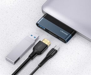 Концентратор USAMS SJ492 USB-C в 1xUSB, 1xUSB-C, 1xHDMI, черный цена и информация | Адаптеры и USB-hub | kaup24.ee