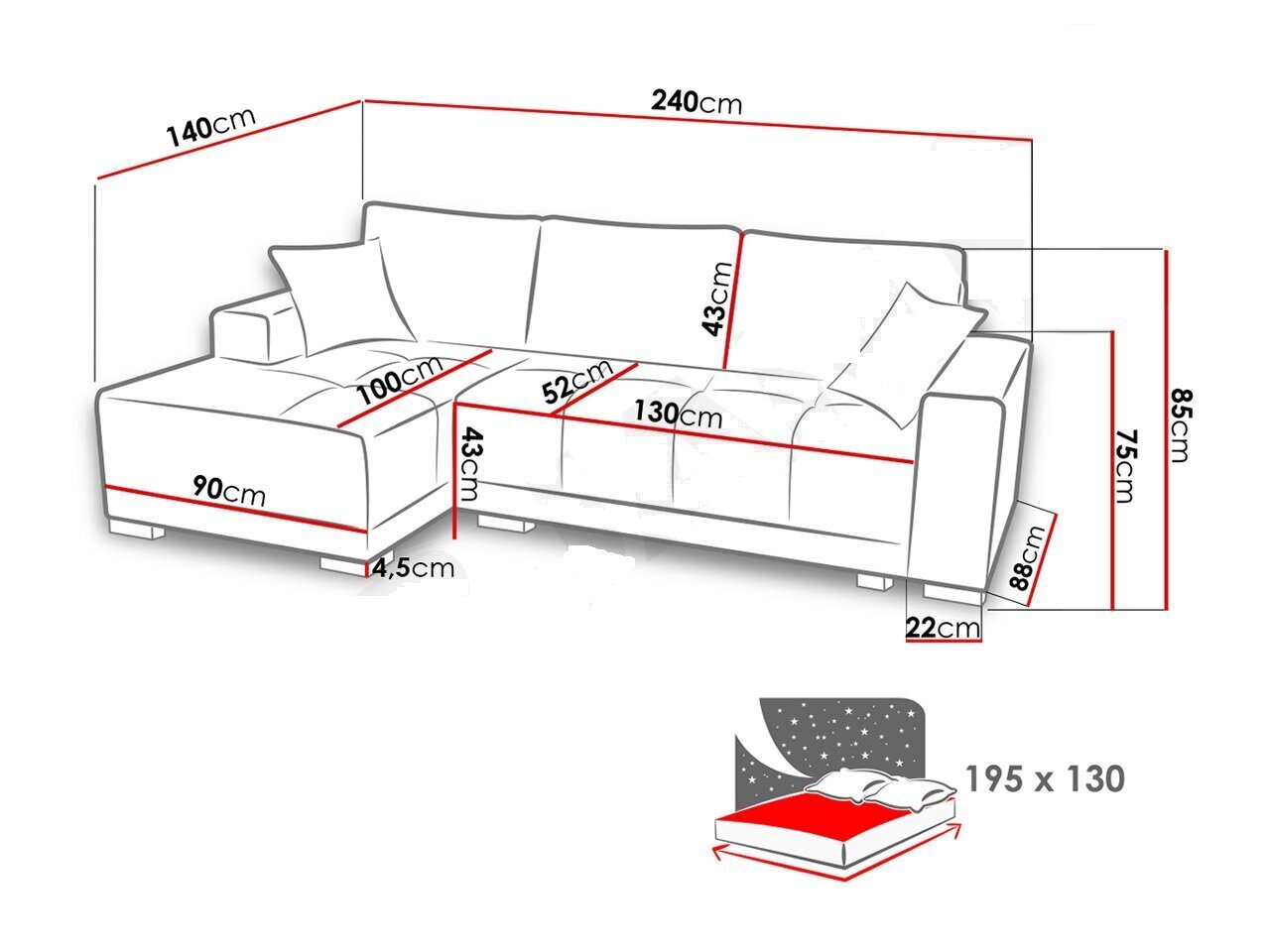 Nurgavoodi Melan - Alova 04 + Alova 36-Vasak цена и информация | Diivanid ja diivanvoodid | kaup24.ee