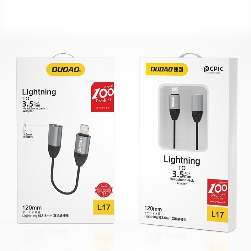 Adapter Dudao Lightning to headphones jack 3,5 mm L17, hall hind ja info | Mobiiltelefonide kaablid | kaup24.ee