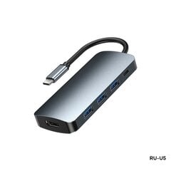 Адаптер Remax RU-U5 5-в-1 HDMI, 3x3.0USB, USB-C -Type-C / USB-C, док-станция цена и информация | Адаптер Aten Video Splitter 2 port 450MHz | kaup24.ee