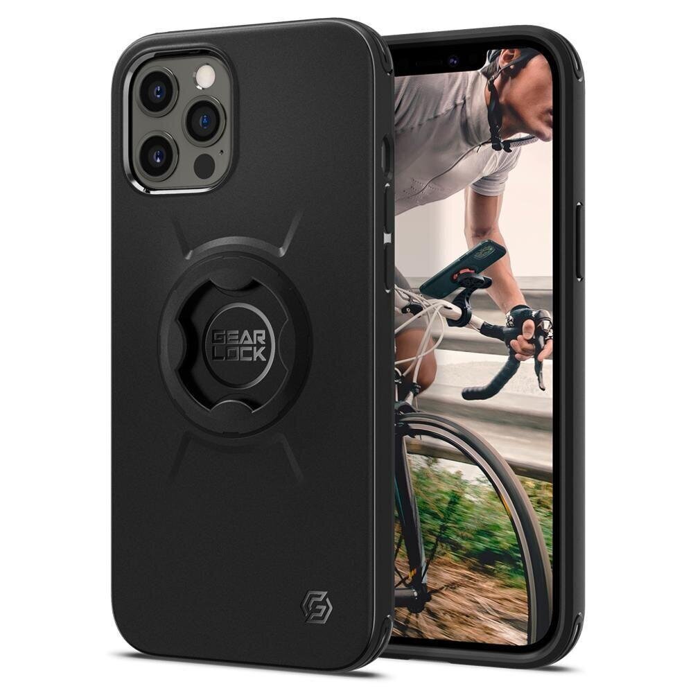 Jalgratta kinnituse kate Apple iPhone 12 Pro Max, Spigen Gearlock Bike Mount Telefoniümbris, must цена и информация | Telefoni kaaned, ümbrised | kaup24.ee