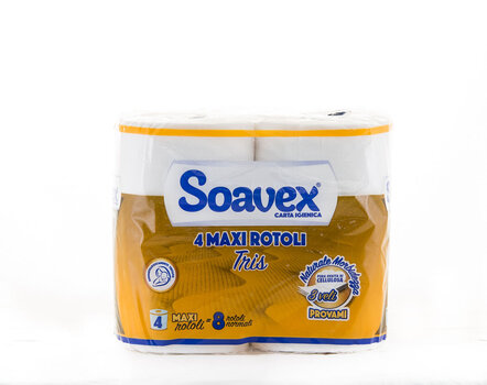 Туалетная бумага SOAVEX Tris , 3-слойная, 4 рулона цена и информация | Туалетная бумага, бумажные полотенца | kaup24.ee