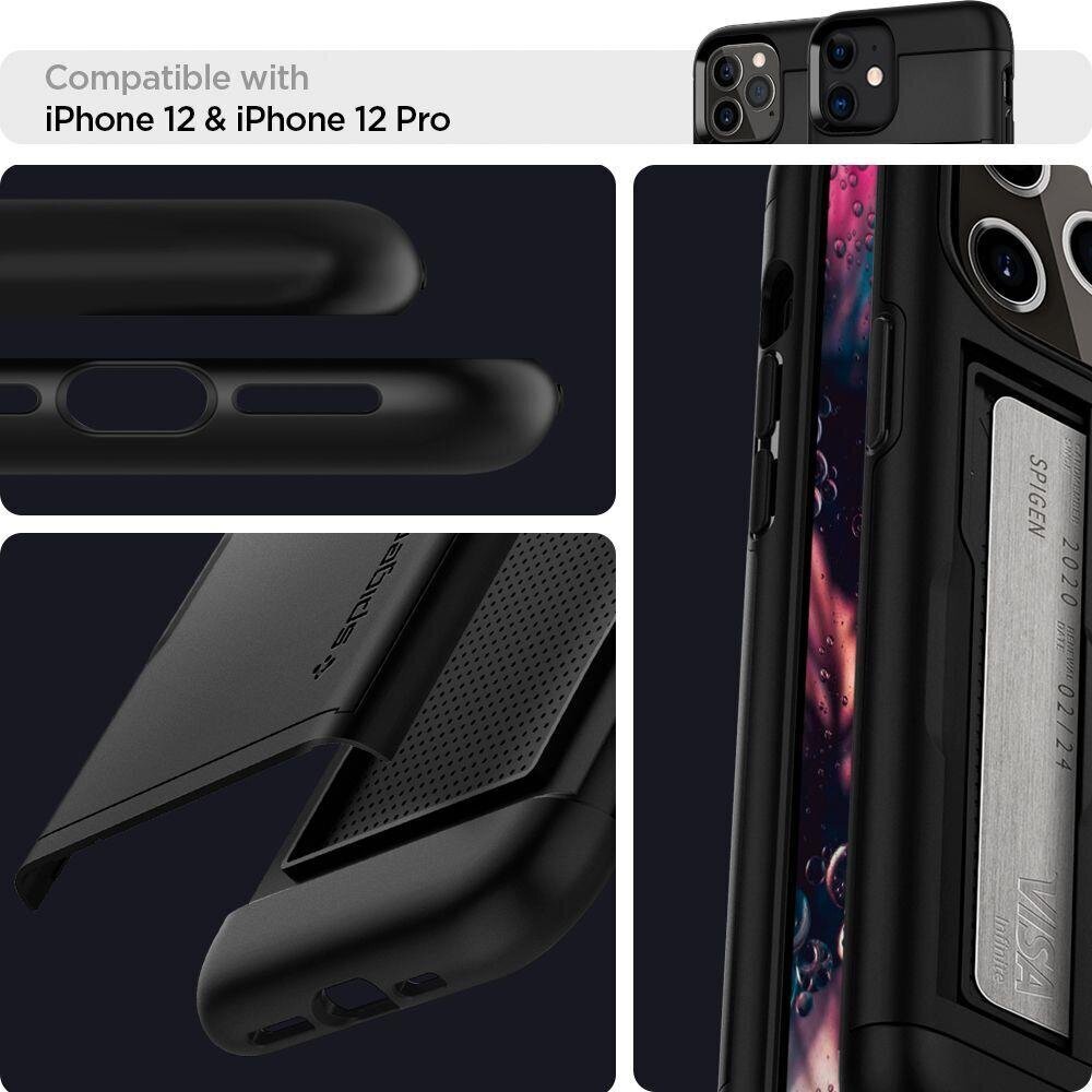 Ümbris IPhone 12/12 Pro, Spigen Slim Armor CS kaardihoidja kate, must hind ja info | Telefoni kaaned, ümbrised | kaup24.ee