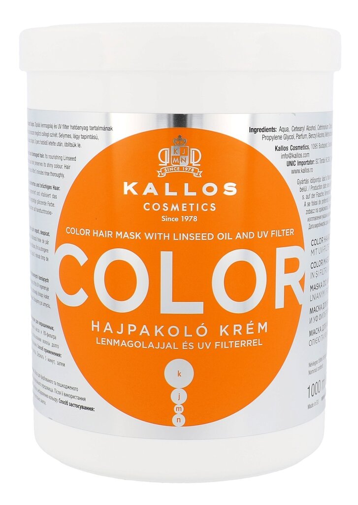 Juuksemask värvitud juustele Kallos Color 1000 ml hind ja info | Maskid, õlid, seerumid | kaup24.ee