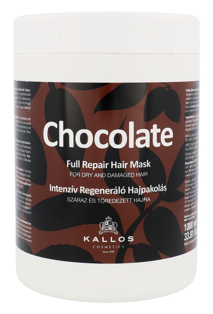 Mask kuivadele ja kahjustatud juustele Kallos Chocolate 1000 ml цена и информация | Maskid, õlid, seerumid | kaup24.ee