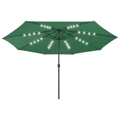 LED päevavari ja metallvarras VidaXL, vihmavari, roheline, 400 cm hind ja info | Päikesevarjud, markiisid ja alused | kaup24.ee