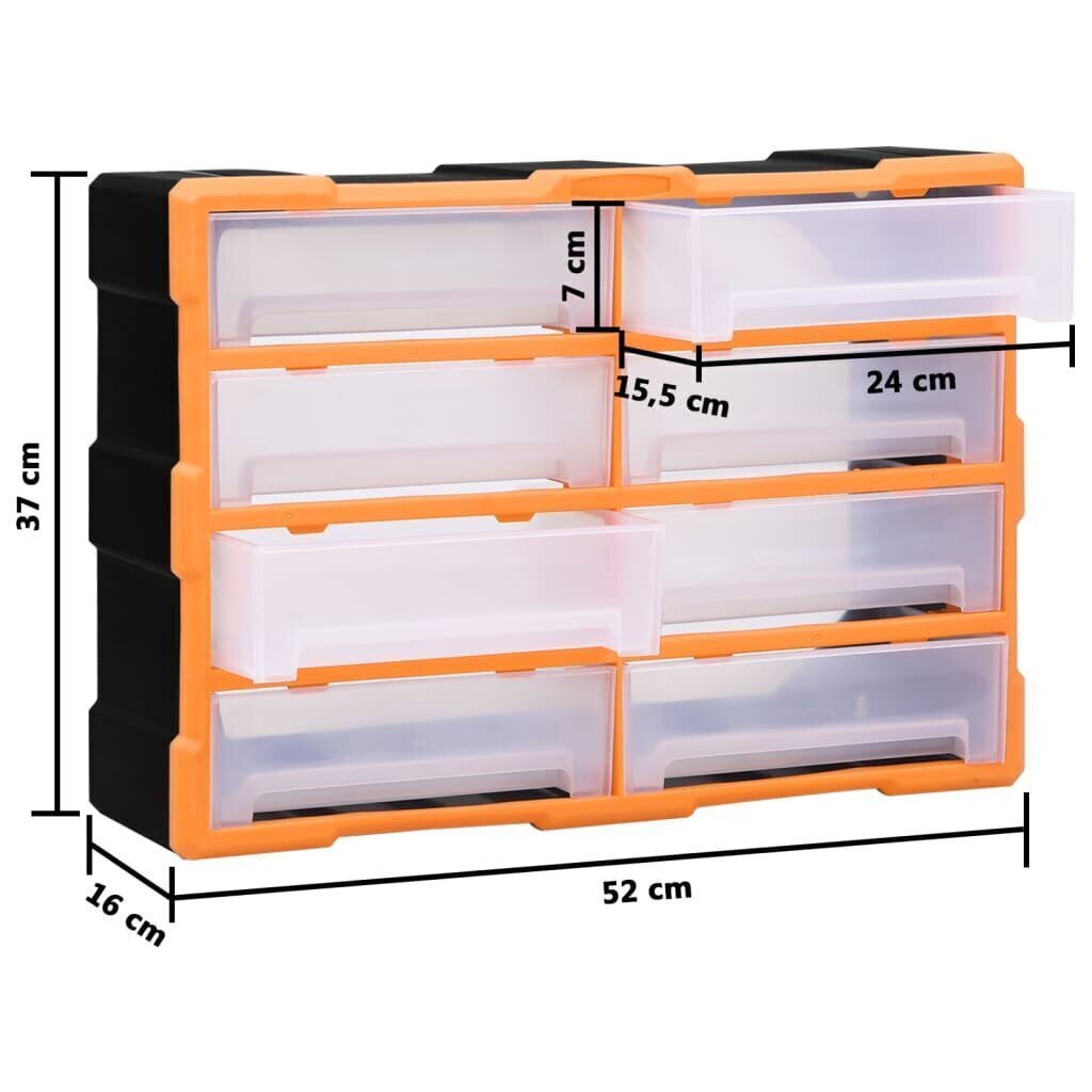 Hoiuriiul 8 suure sahtliga, 52 x 16 x 37 cm hind ja info | Riiulid tööriistadele | kaup24.ee