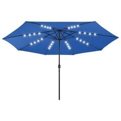 LED päevavari ja metallist post VidaXL, sinine, 400 cm hind ja info | Päikesevarjud, markiisid ja alused | kaup24.ee