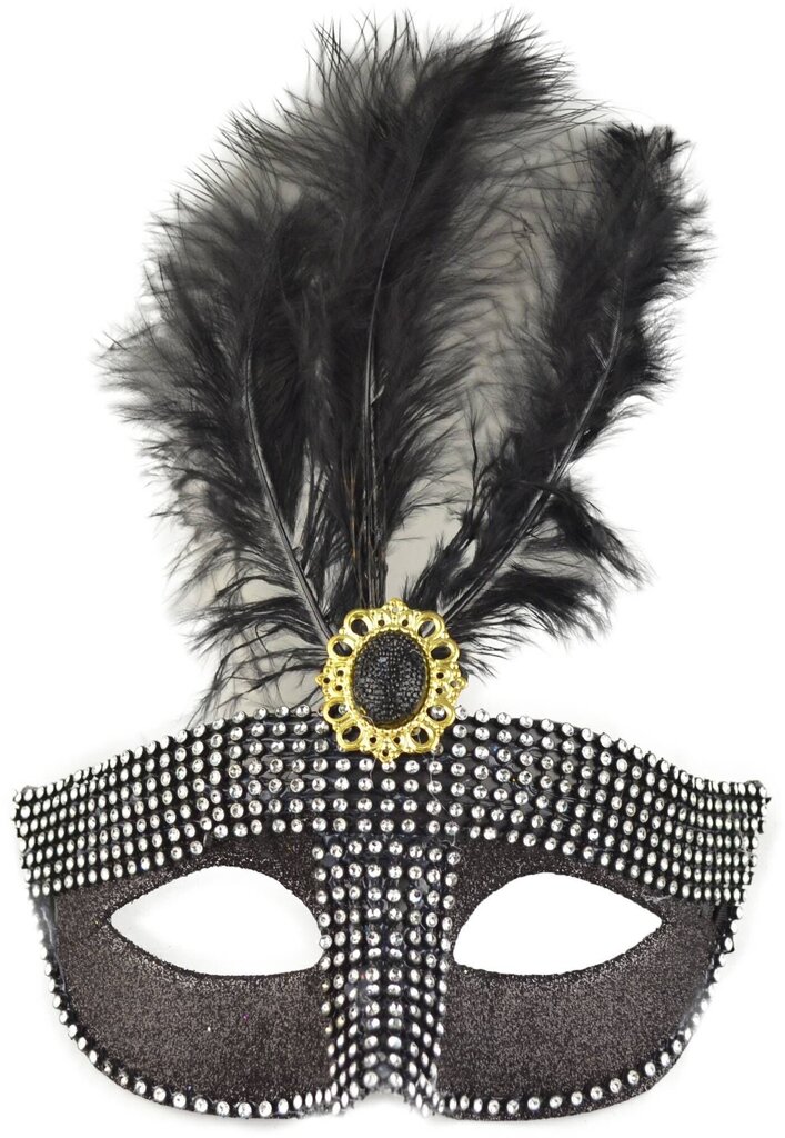 Sulgedega maskeraadi mask, must hind ja info | Karnevali kostüümid | kaup24.ee
