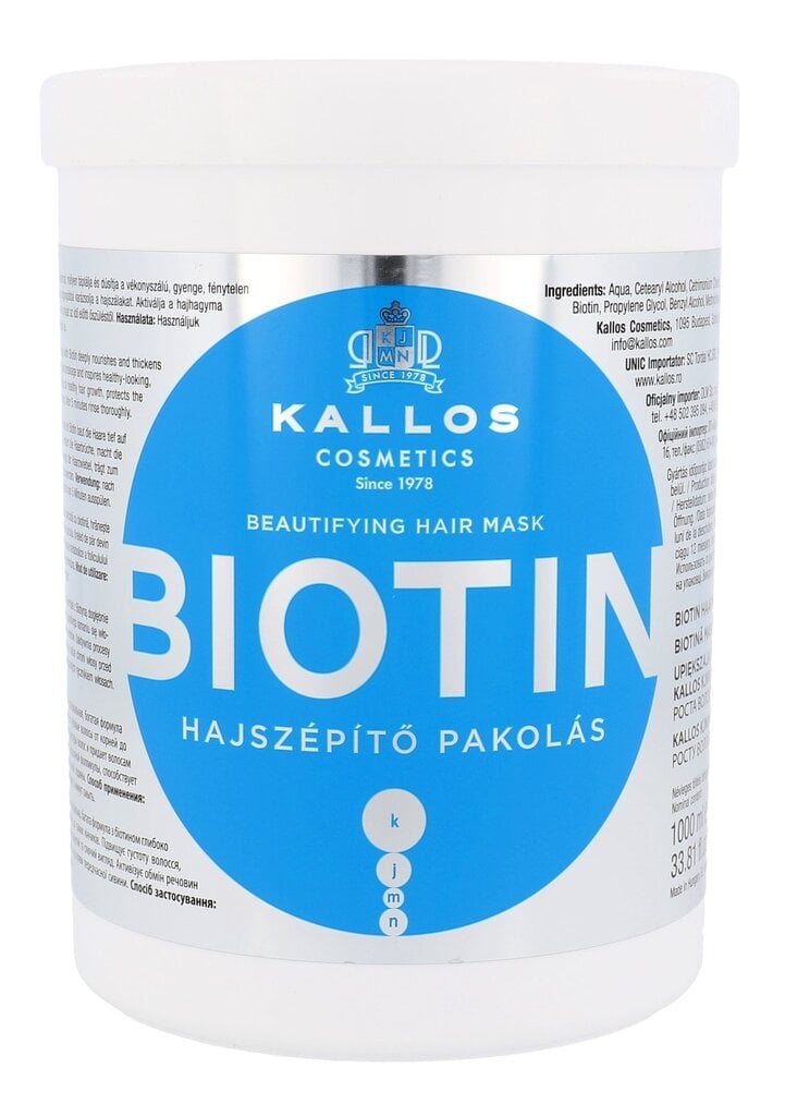 Taastav juuksemask Kallos Biotin 1000 ml цена и информация | Maskid, õlid, seerumid | kaup24.ee