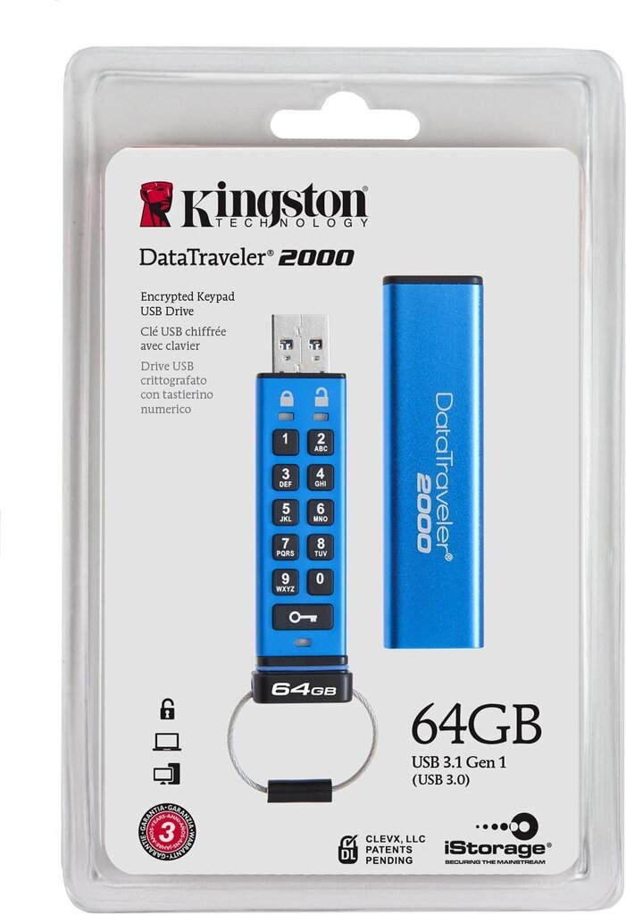 USB3 mälupulk 64GB/KEYPAD DT2000/64GB KINGSTON hind ja info | Mälupulgad | kaup24.ee
