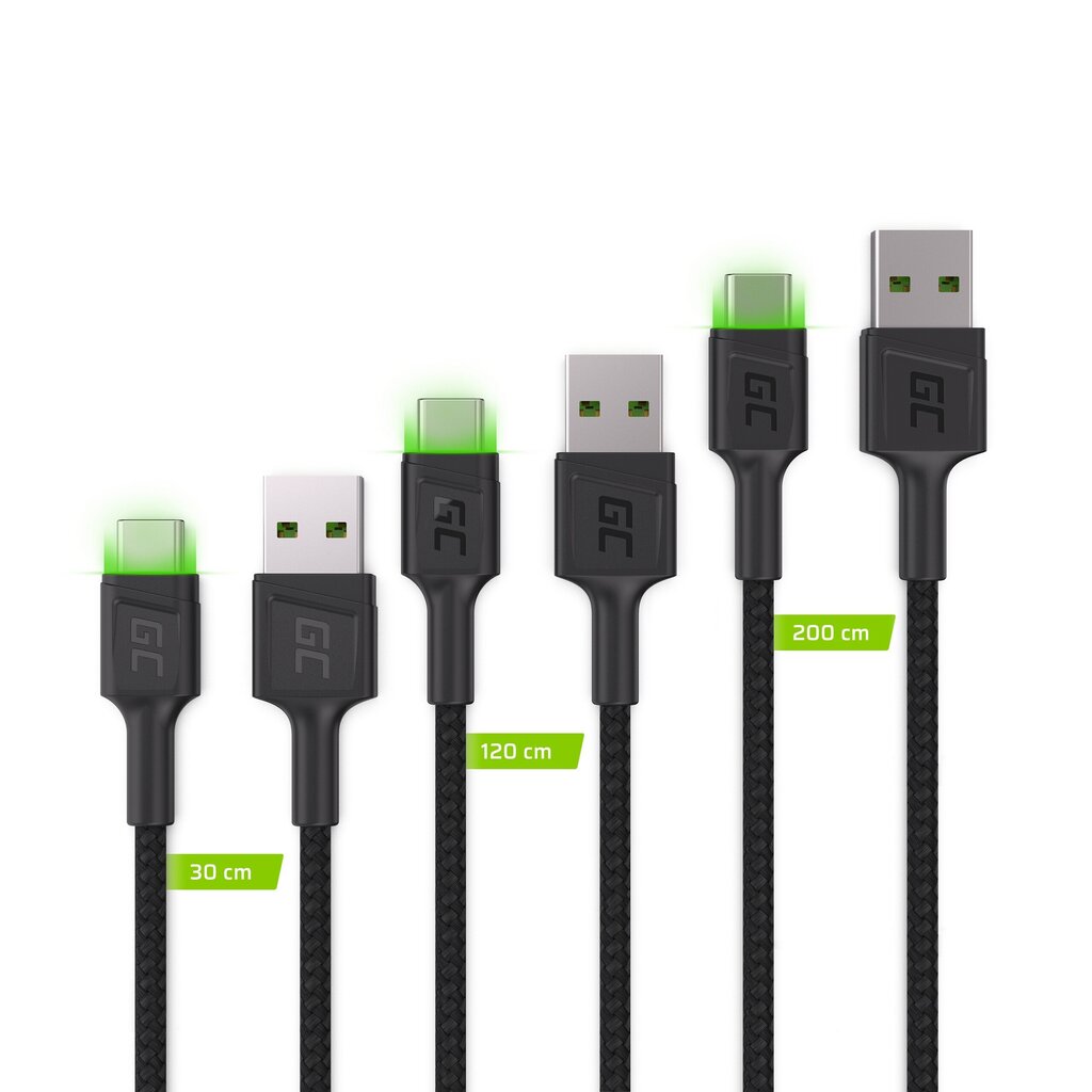 Green Cell USB-C kaabli komplekt 3x QC 3.0 0.3 m 1.2 m 2 m цена и информация | Mobiiltelefonide kaablid | kaup24.ee