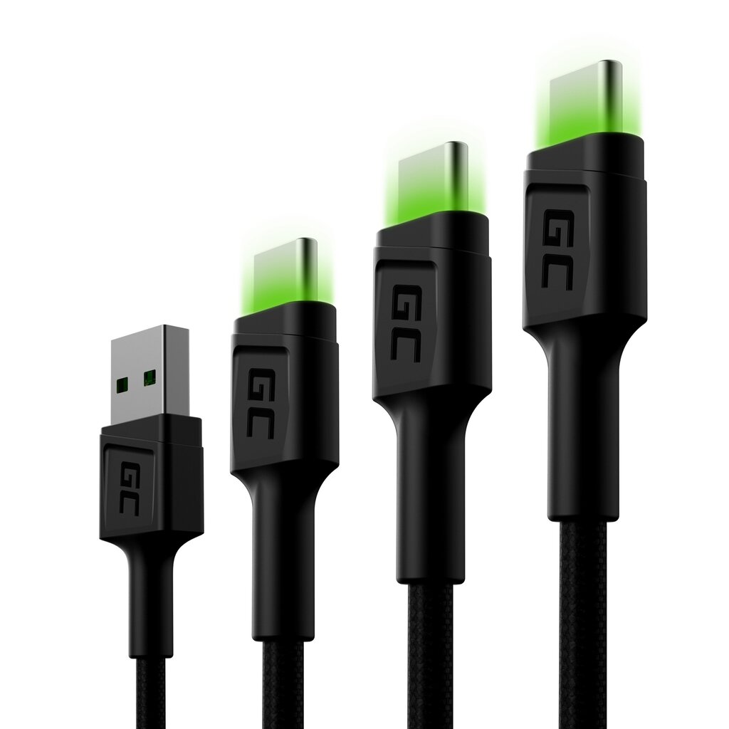 Green Cell USB-C kaabli komplekt 3x QC 3.0 0.3 m 1.2 m 2 m hind ja info | Mobiiltelefonide kaablid | kaup24.ee