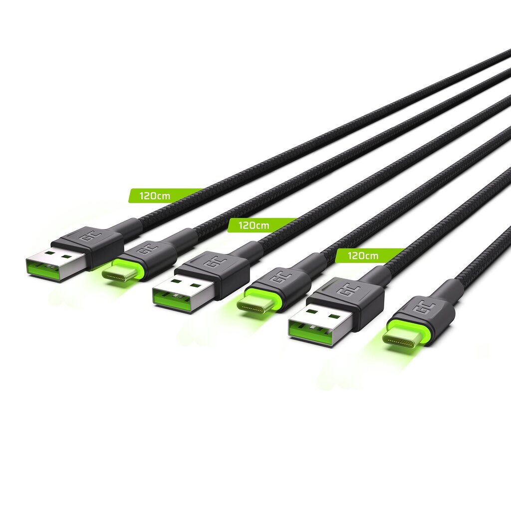 Green Cell USB-C kaablikomplekt 3x QC 3.0 1.20 m цена и информация | Mobiiltelefonide kaablid | kaup24.ee