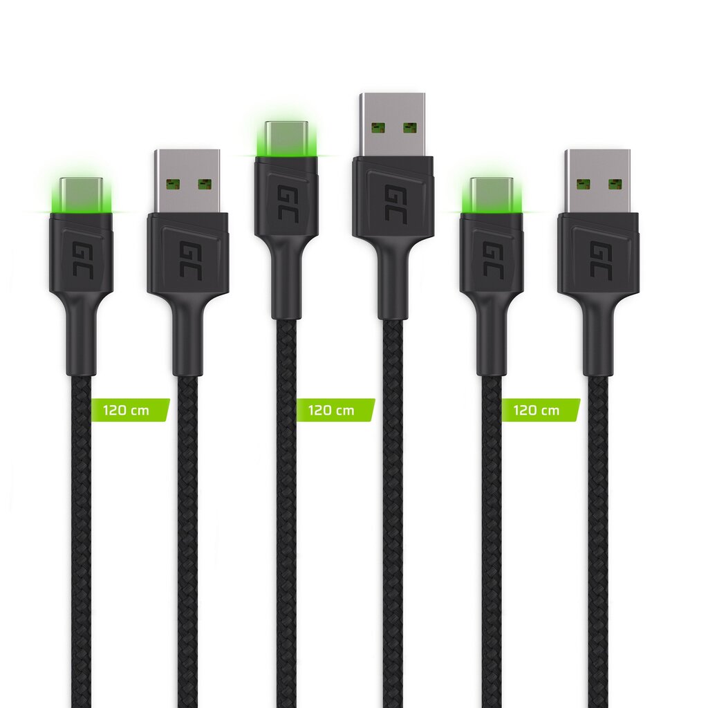 Green Cell USB-C kaablikomplekt 3x QC 3.0 1.20 m hind ja info | Mobiiltelefonide kaablid | kaup24.ee