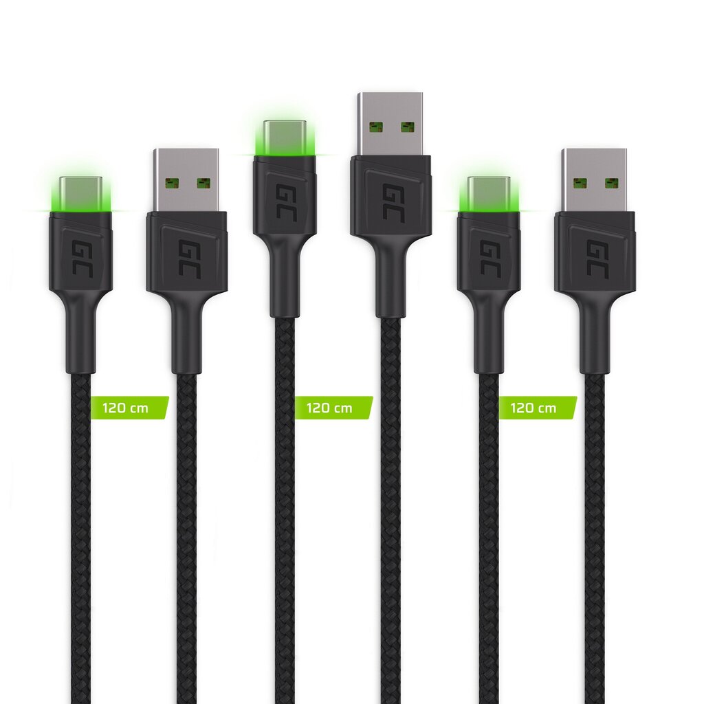 Green Cell USB-C kaablikomplekt 3x QC 3.0 2 m hind ja info | Mobiiltelefonide kaablid | kaup24.ee