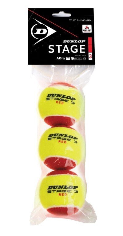 Tennisepallid Dunlop STAGE 3 RED 3-polybag hind ja info | Välitennise tooted | kaup24.ee