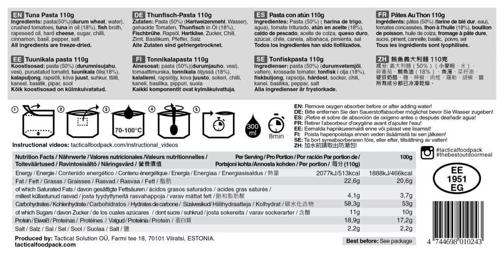 Tuunikalapasta 110g, Tactical Foodpack hind ja info | Valmistoit | kaup24.ee