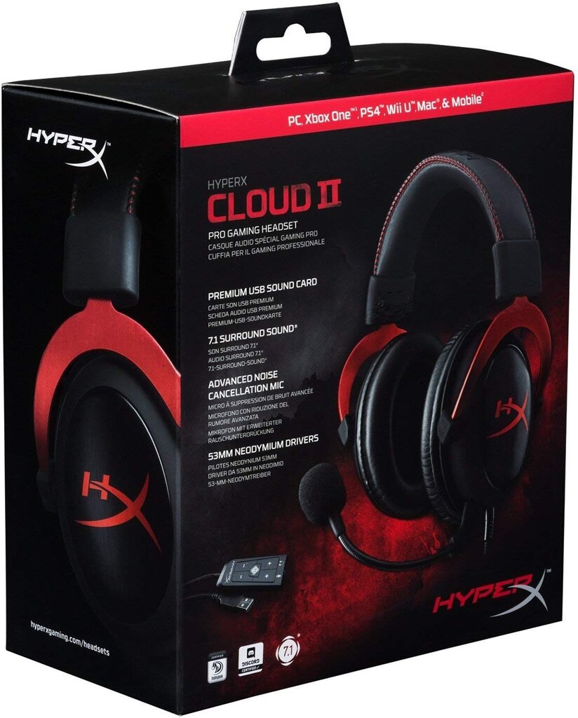 HyperX Cloud II Red 7.1 цена и информация | Kõrvaklapid | kaup24.ee