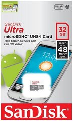 Mälukaart SanDisk Ultra microSDHC 32GB 48MB/s UHS-I Class 10 hind ja info | Mobiiltelefonide mälukaardid | kaup24.ee