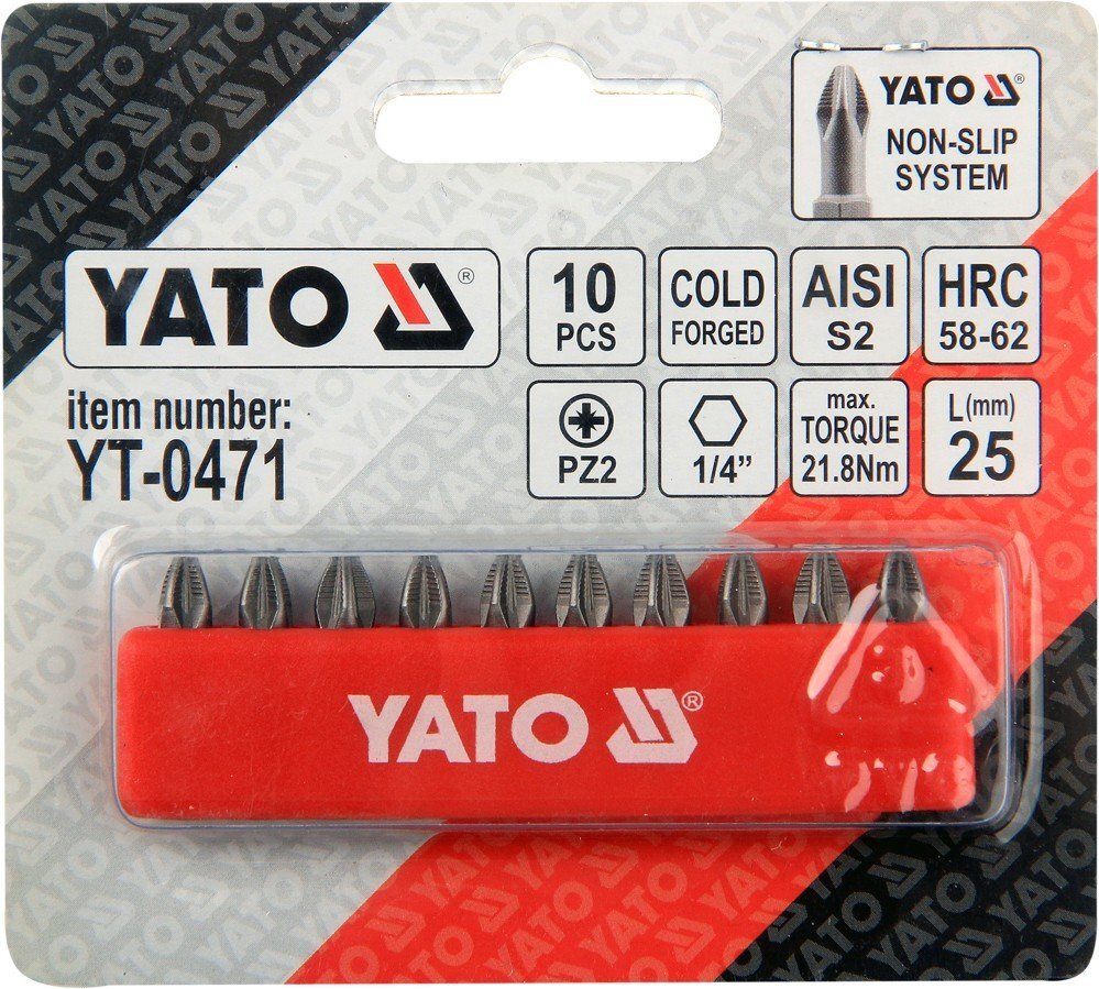 Otsikute komplekt Yato PZ2x25mm 1/4", 10tk цена и информация | Käsitööriistad | kaup24.ee